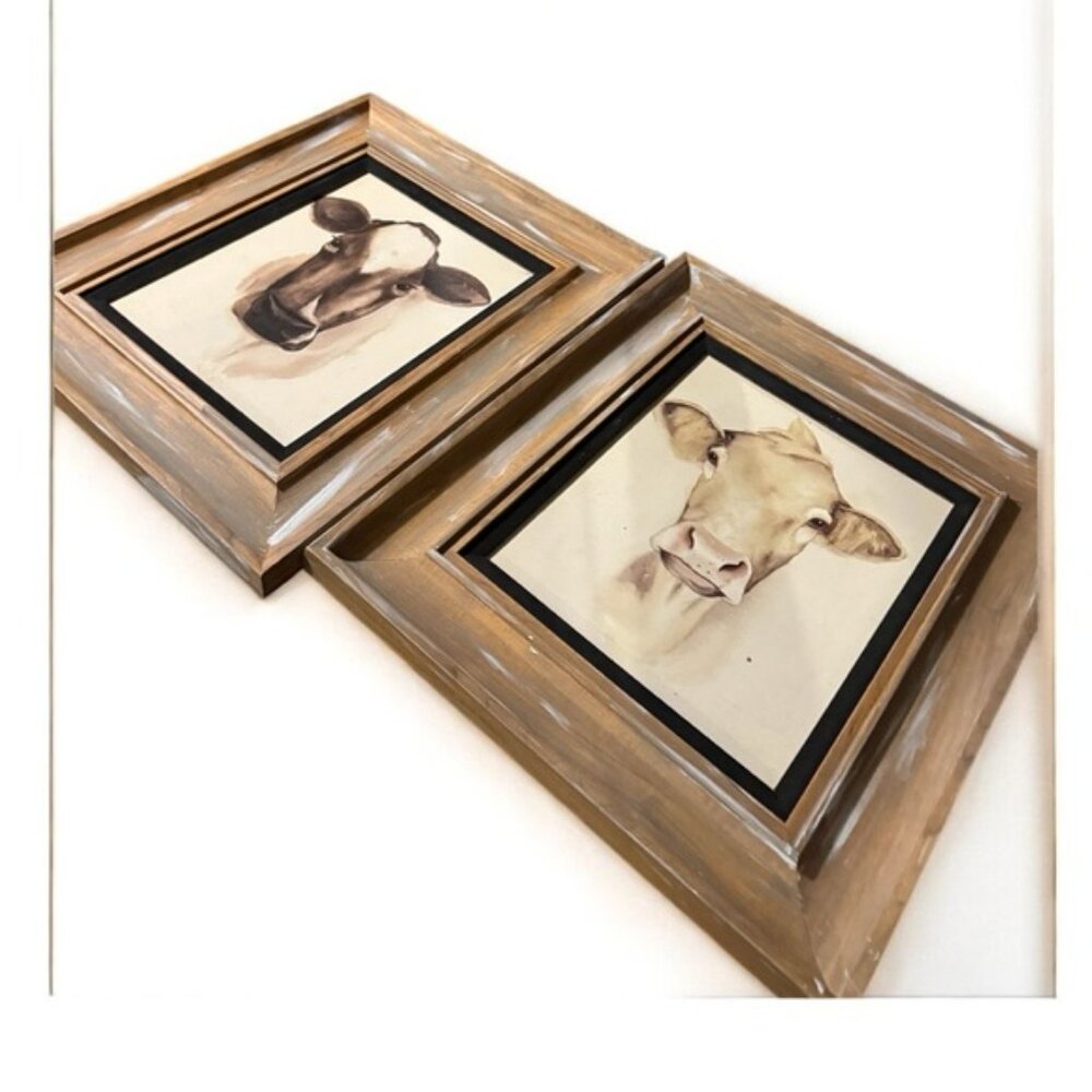 Rustic Cow Art Prints in Wooden Frames